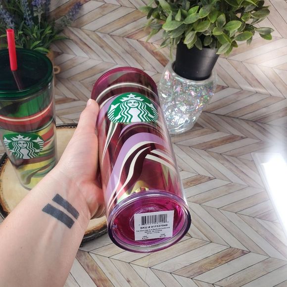 Starbucks Christmas Pink Red Ribbons Stripe & Red Green Ribbon Venti Tumbler - Picture 4 of 7